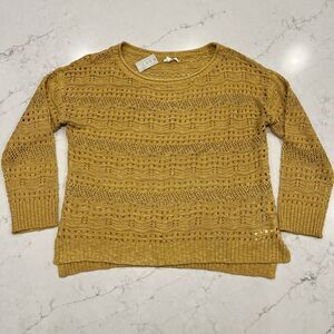 Maurices NWT Womens L Boho‎ Sweater Crochet Knit Golden Yellow Long Sleeve